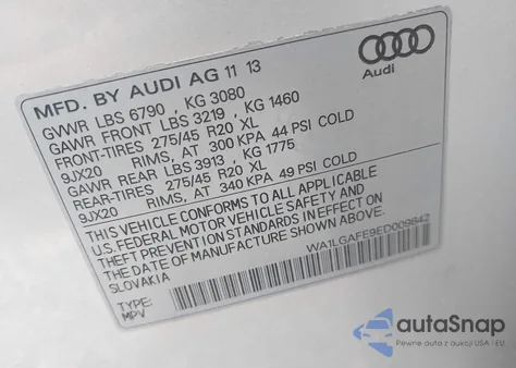 2014 Audi Q7 3.0T Premium z USA, uszkodzony, nr VIN WA1LGAFE9ED009842